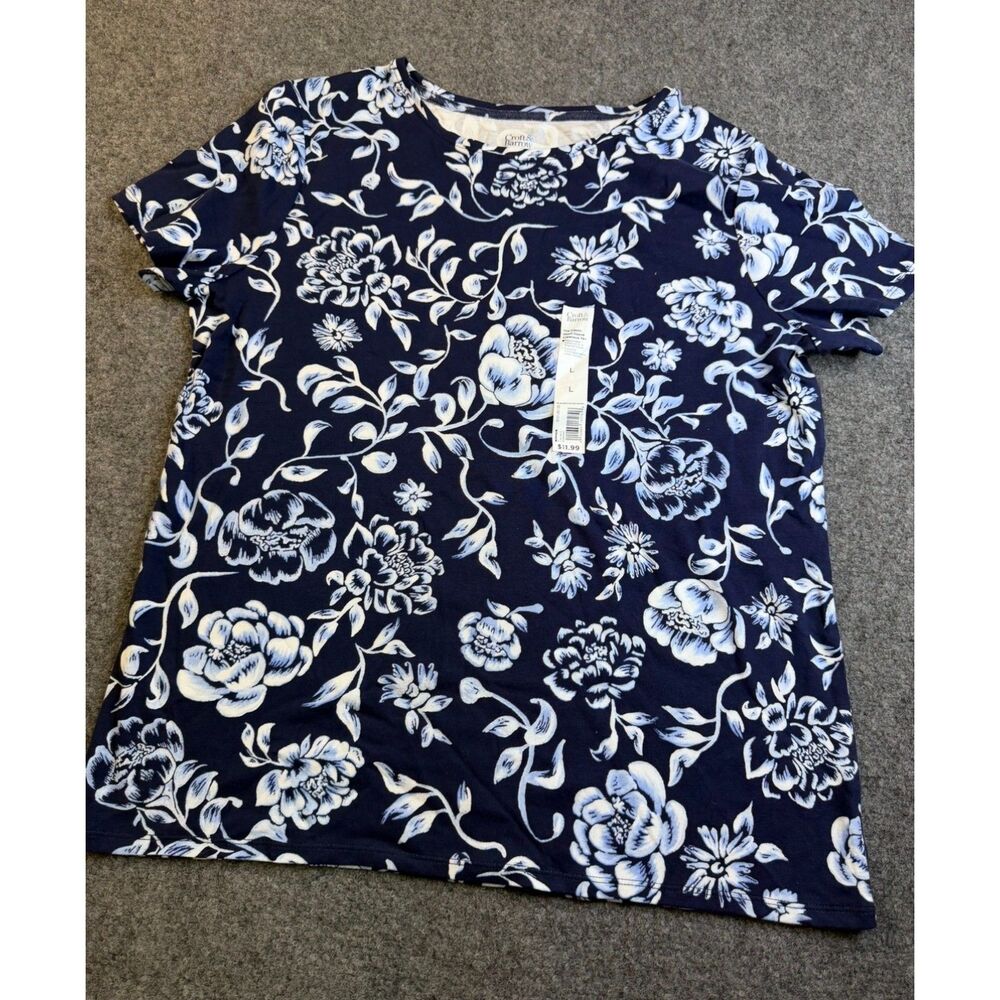 Croft & Barrow Navy Blue Floral Short Sleeve Tee-Large-NWT